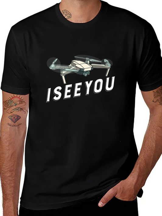 I SEE YOU Drone Graphic T-Shirt - Black Cotton Tee
