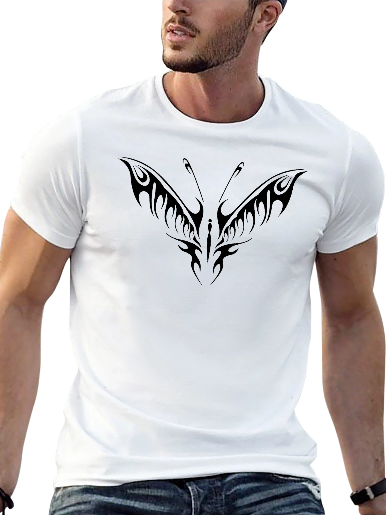 Tribal Butterfly Graphic Black T-Shirt