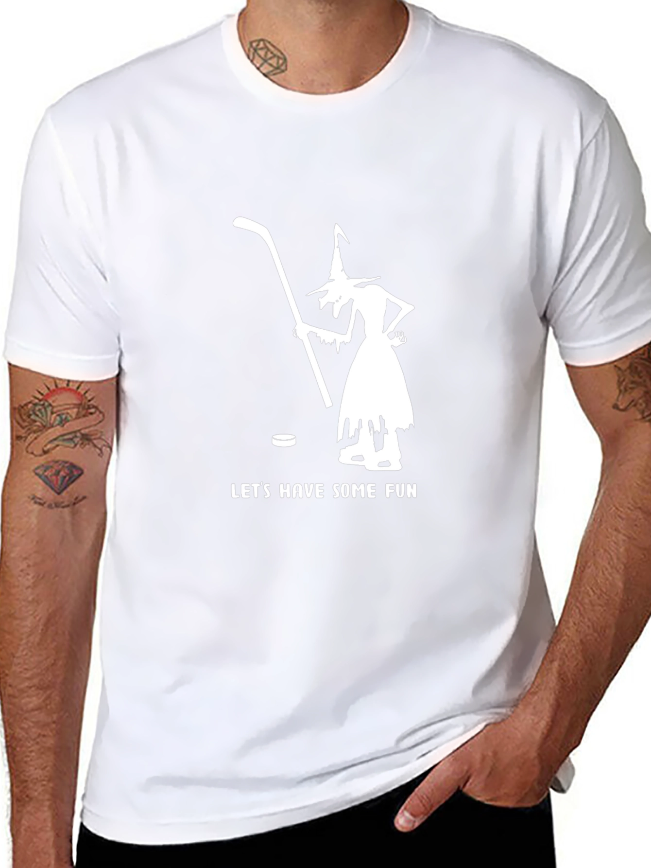 Witch Hockey Fun T-Shirt - Black Cotton Blend