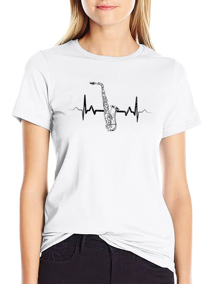 Saxophone Heartbeat T-Shirt - Music Lover Tee
