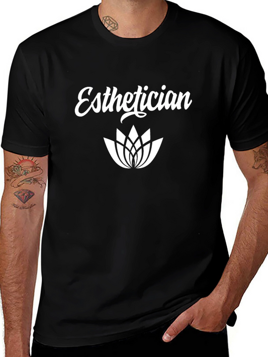 Esthetician T-Shirt | Black Cotton Tee with Lotus Flower Design