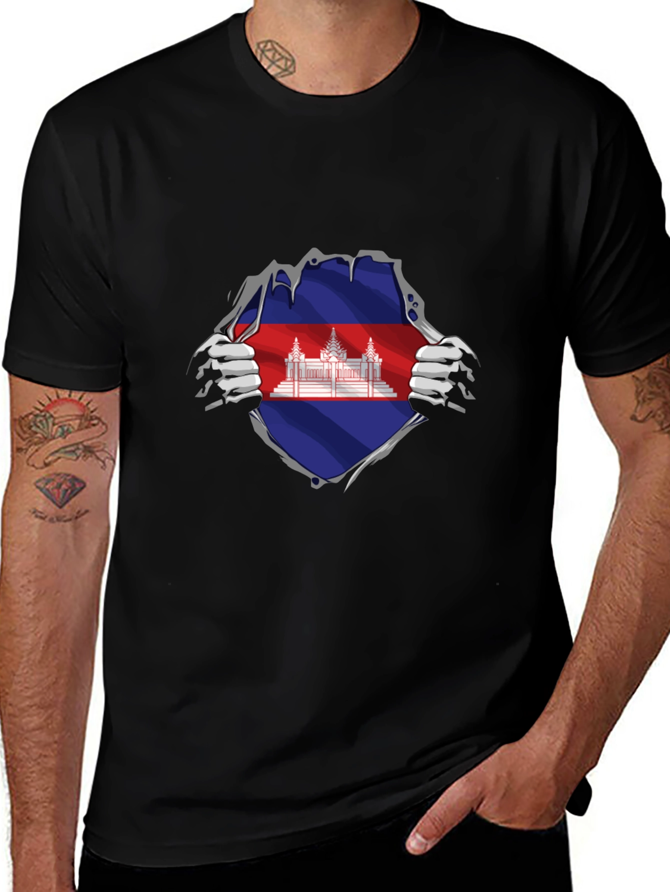 Cambodia Flag Ripped T-Shirt