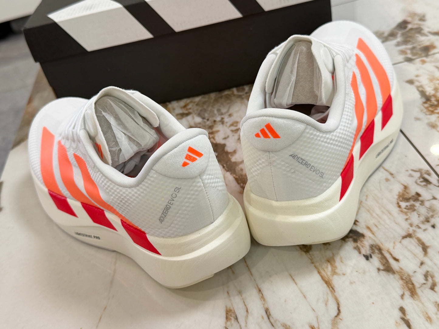 adidas Adizero Evo SL Running Shoes - Cloud White / Lucid Orange