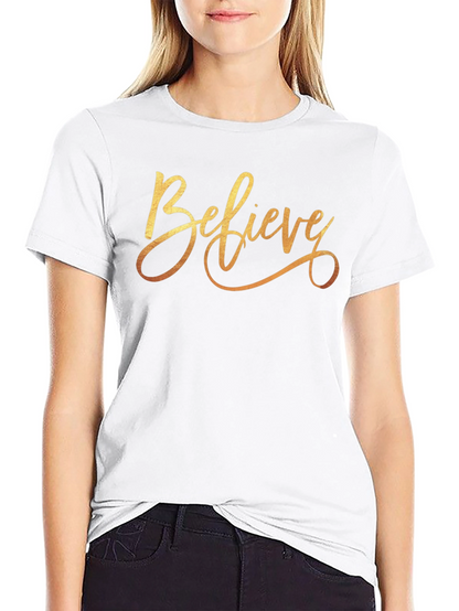 Believe Gold Script Black T-Shirt