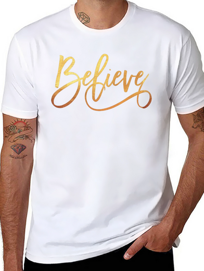 Believe Gold Script Black T-Shirt