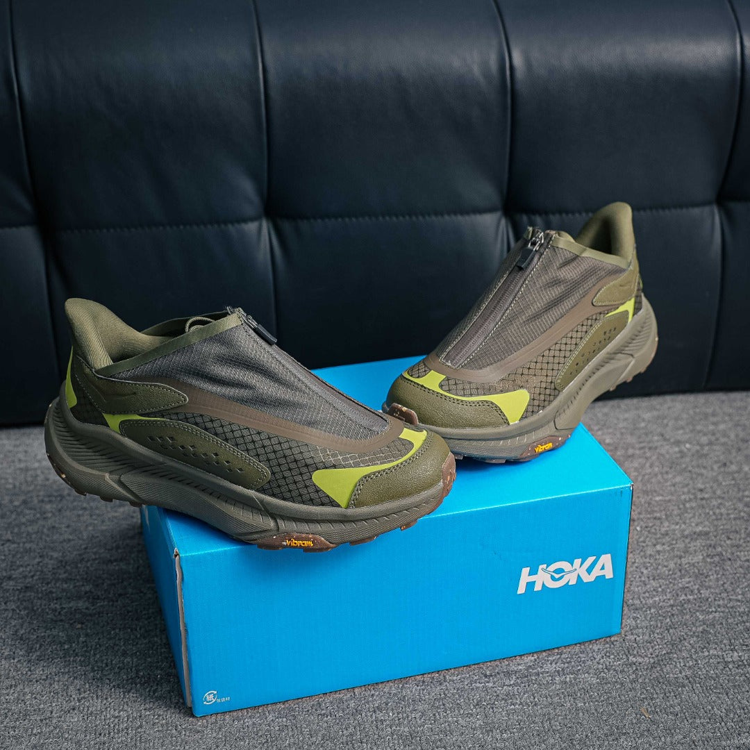 HOKA "Olive Green/Lime" Zip-Up Low-Top Trail & Lifestyle Sneakers