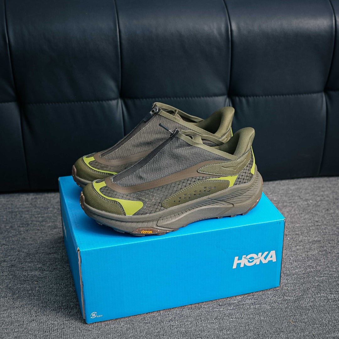 HOKA "Olive Green/Lime" Zip-Up Low-Top Trail & Lifestyle Sneakers