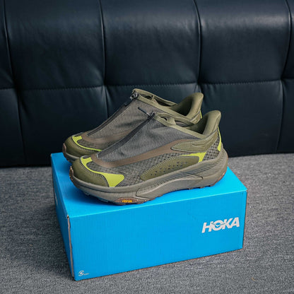 HOKA "Olive Green/Lime" Zip-Up Low-Top Trail & Lifestyle Sneakers