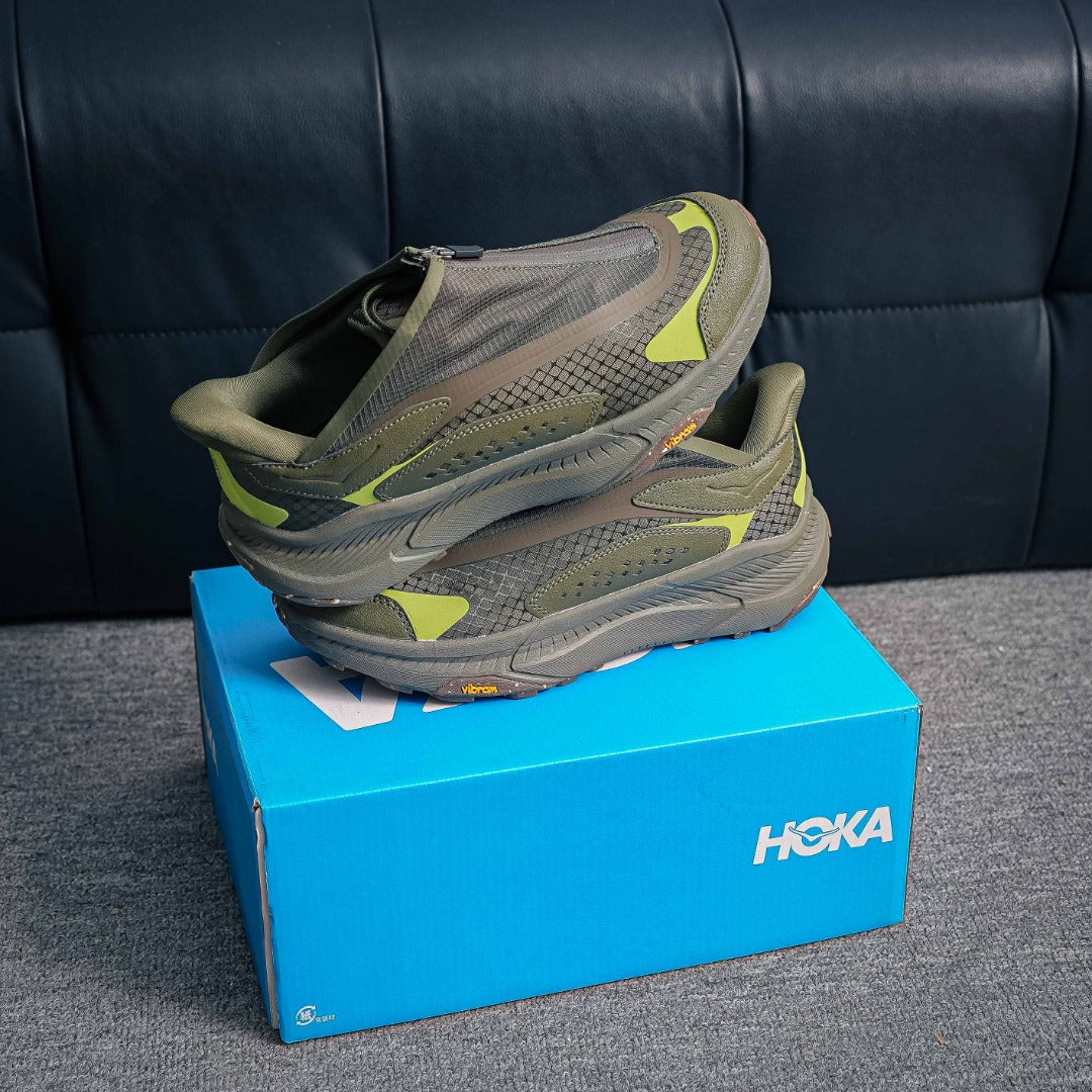 HOKA "Olive Green/Lime" Zip-Up Low-Top Trail & Lifestyle Sneakers
