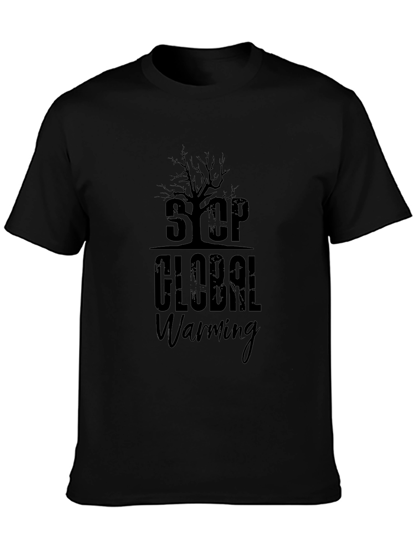 Stop Global Warming Graphic Print Black T-Shirt