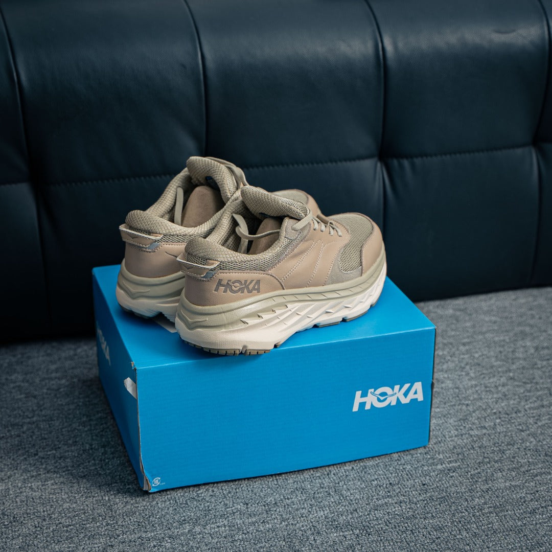 HOKA "Beige" Low-Top Mesh Lifestyle Sneakers