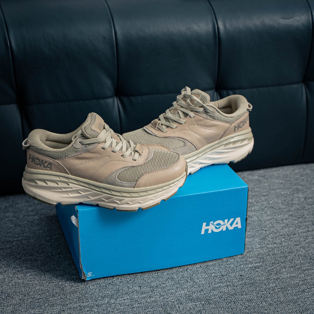 HOKA "Beige" Low-Top Mesh Lifestyle Sneakers
