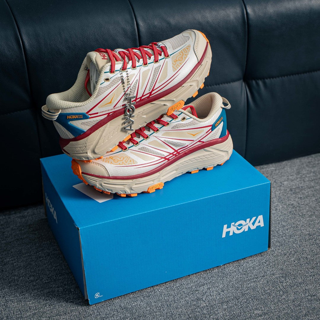 HOKA Mafate Speed 2 "Beige/Red" Low-Top Trail Sneakers
