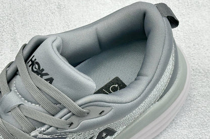 HOKA Bondi 8 White Grey Black Logo Running Sneaker