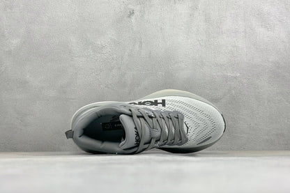 HOKA Bondi 8 White Grey Black Logo Running Sneaker