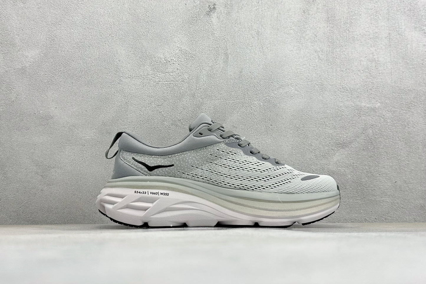 HOKA Bondi 8 White Grey Black Logo Running Sneaker