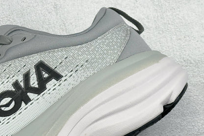 HOKA Bondi 8 White Grey Black Logo Running Sneaker