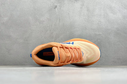 HOKA Bondi 8 Orange Gradient Blue Logo Running Shoes