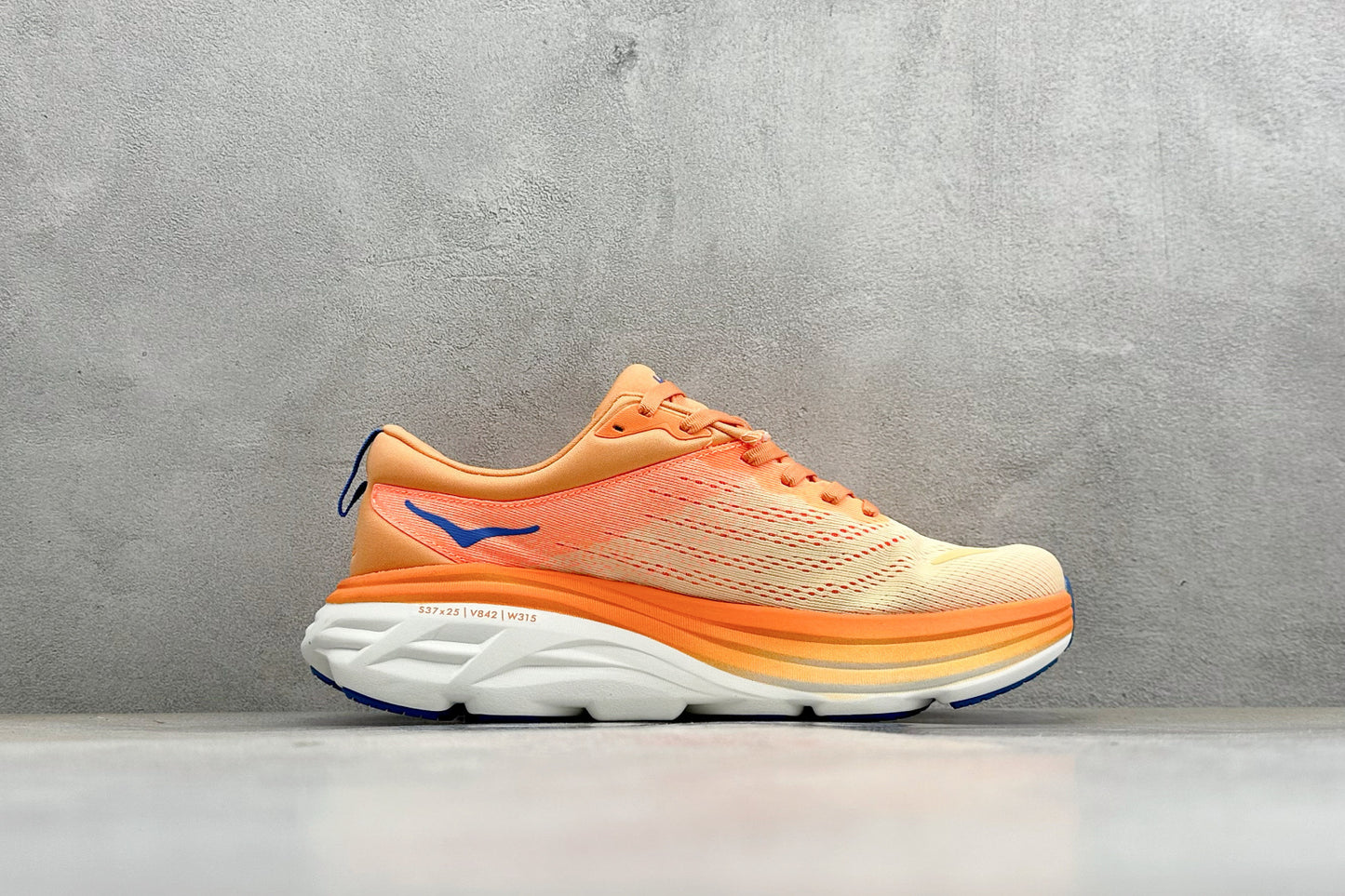 HOKA Bondi 8 Orange Gradient Blue Logo Running Shoes