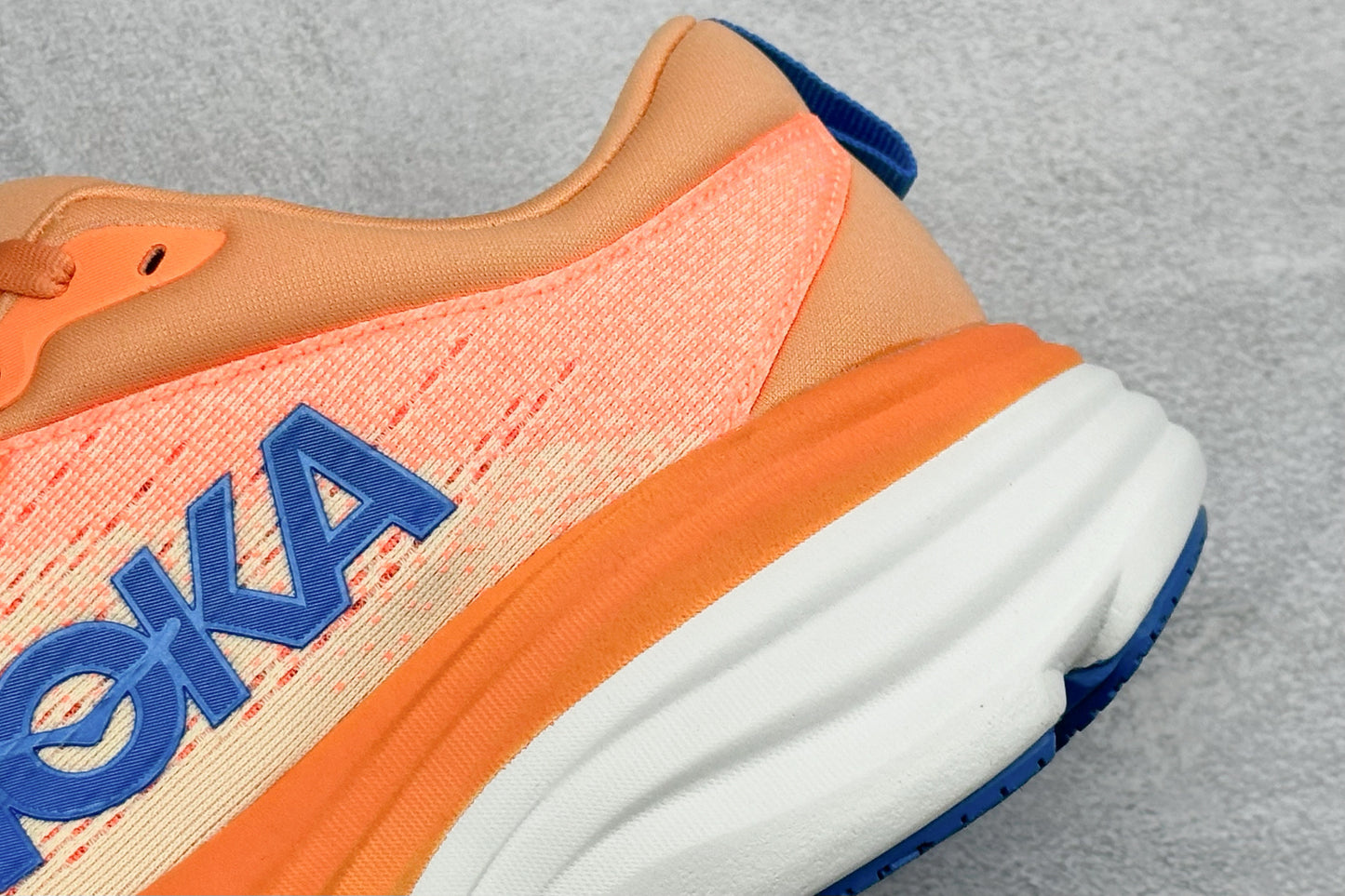 HOKA Bondi 8 Orange Gradient Blue Logo Running Shoes