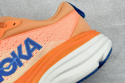 HOKA Bondi 8 Orange Gradient Blue Logo Running Shoes