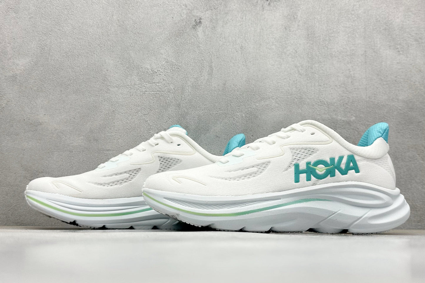 HOKA Clifton 10 Cushioned Road Running Sneakers White Teal