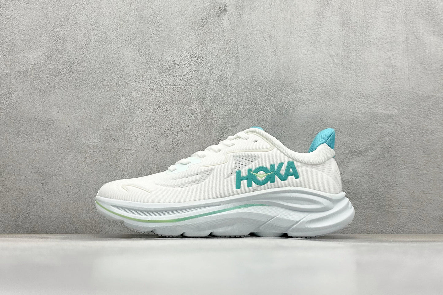 HOKA Clifton 10 Cushioned Road Running Sneakers White Teal