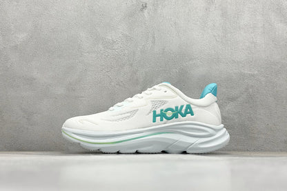 HOKA Clifton 10 Cushioned Road Running Sneakers White Teal