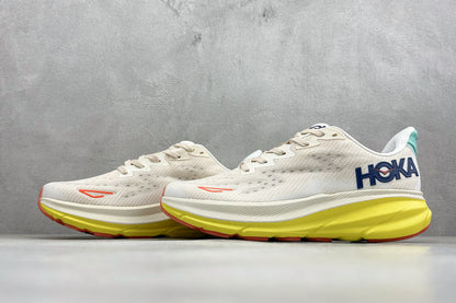 HOKA Clifton 9 Cream/Yellow Running Shoe