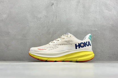 HOKA Clifton 9 Cream/Yellow Running Shoe