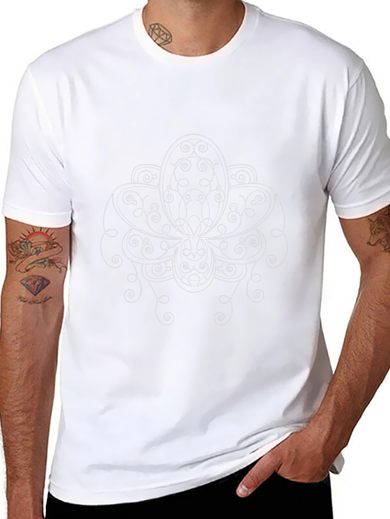 Elegant Black T-Shirt with White Floral Design