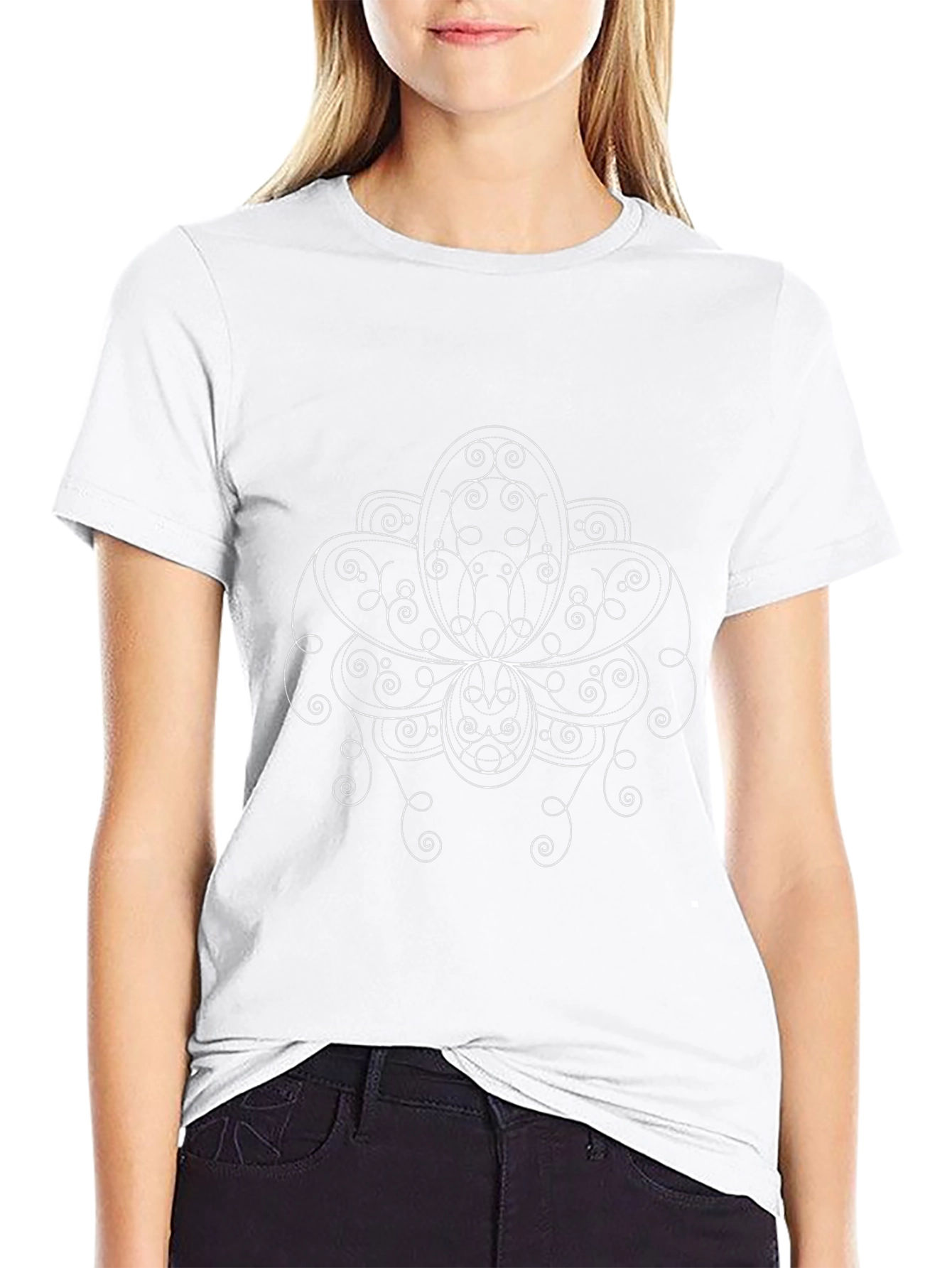 Elegant Black T-Shirt with White Floral Design