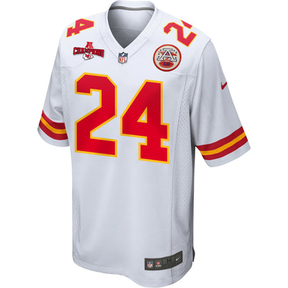 Skyy Moore 24 Kansas City Chiefs AFC Champions Patch Game Men Jersey - White