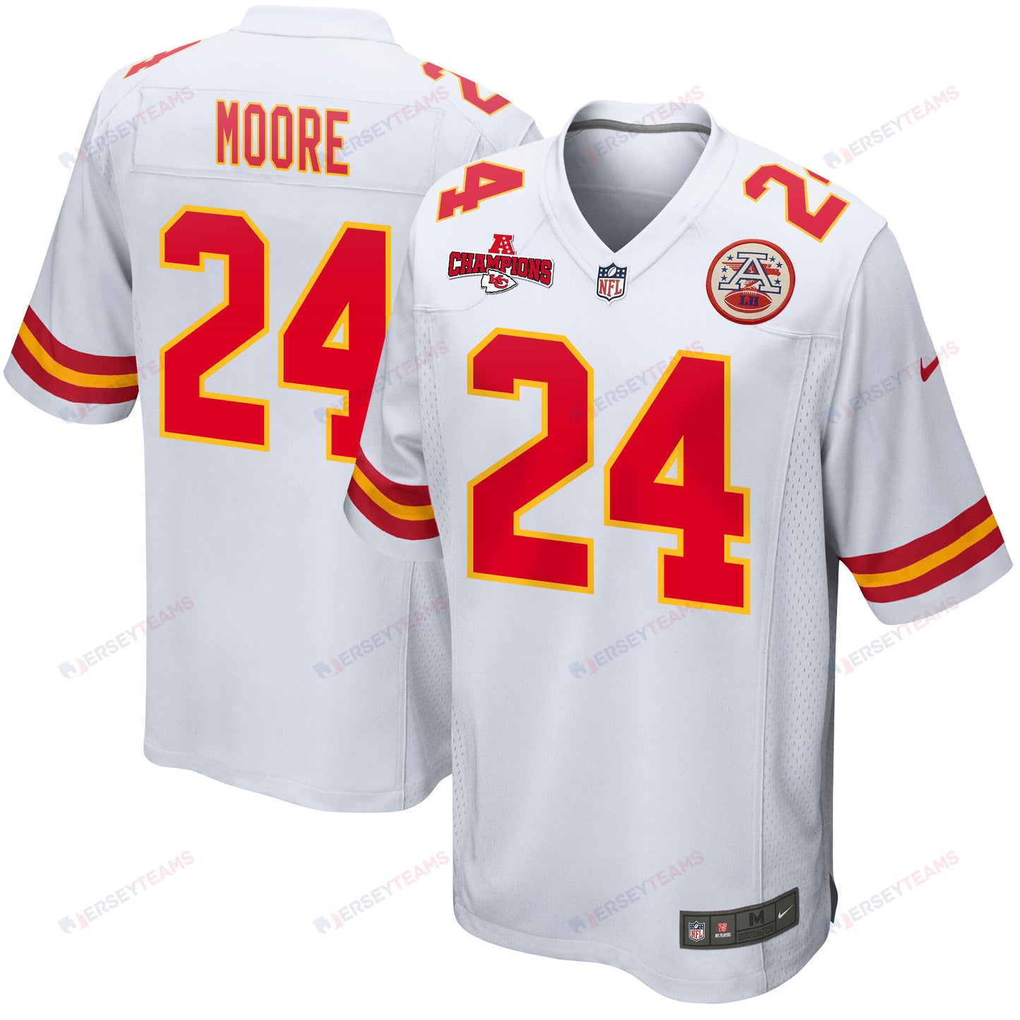 Skyy Moore 24 Kansas City Chiefs AFC Champions Patch Game Men Jersey - White