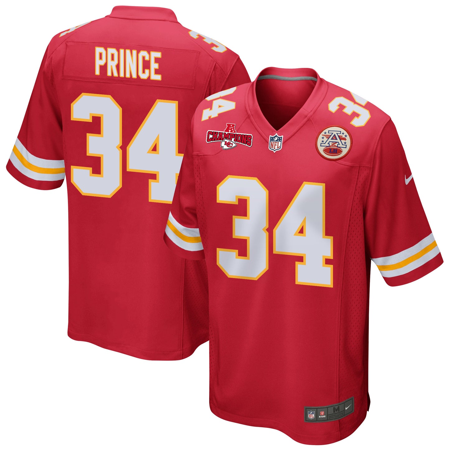Deneric Prince 34 Kansas City Chiefs AFC Champions Patch Game Men Jersey - Red