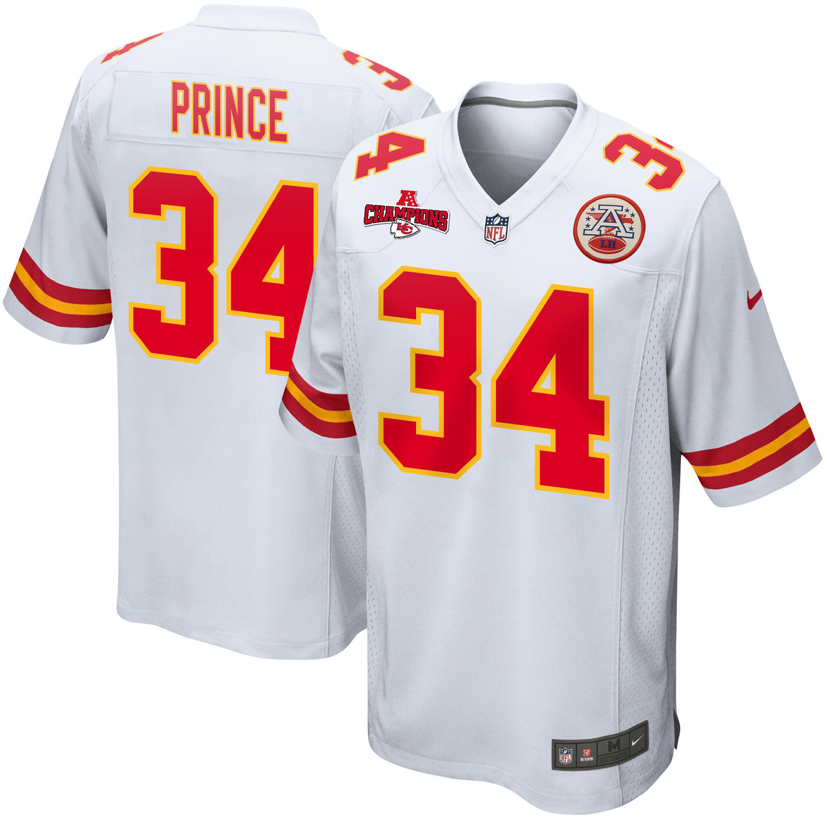 Deneric Prince 34 Kansas City Chiefs AFC Champions Patch Game Men Jersey - White