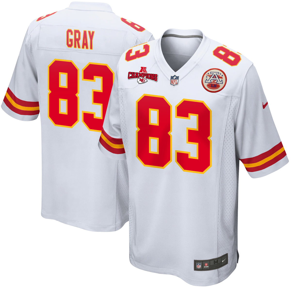Noah Gray 83 Kansas City Chiefs AFC Champions Patch Game Men Jersey - White