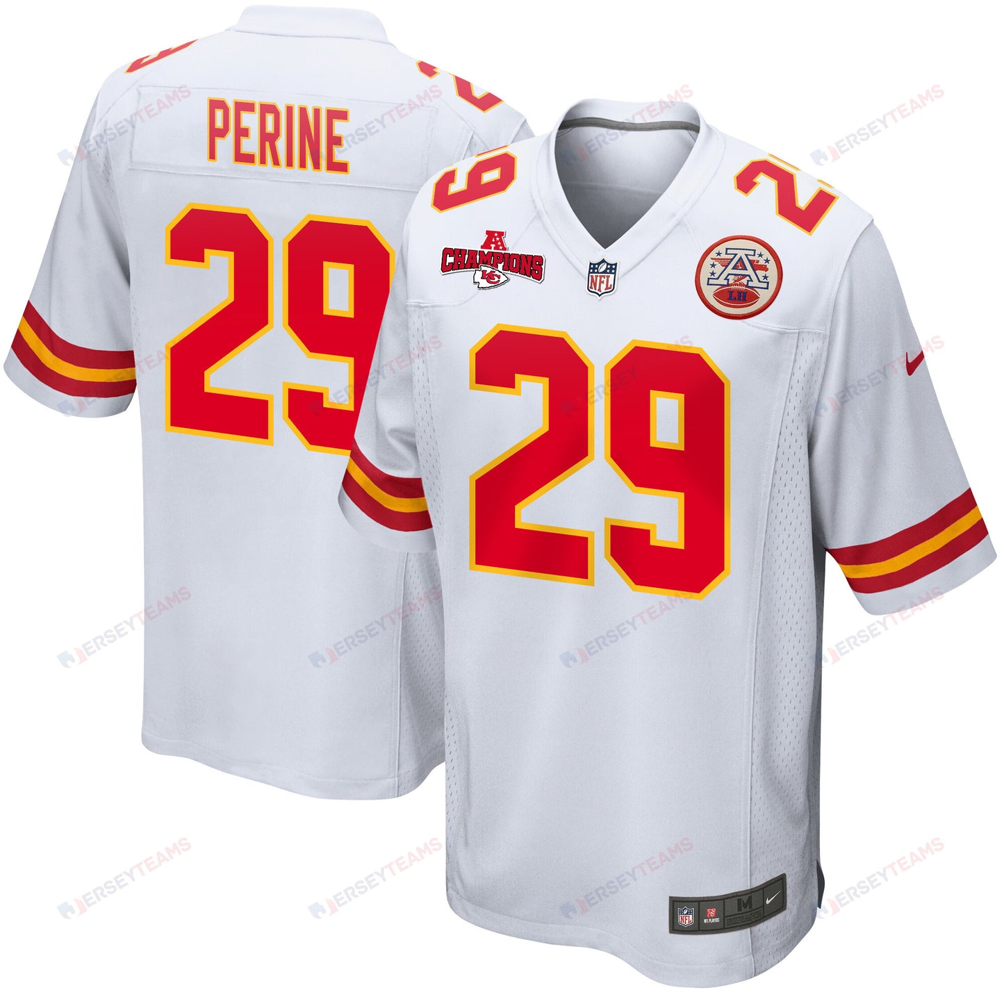 La'Mical Perine 29 Kansas City Chiefs AFC Champions Patch Game Men Jersey - White