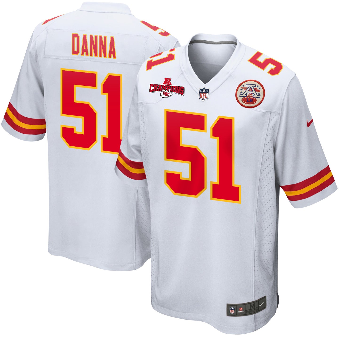 Mike Danna 51 Kansas City Chiefs AFC Champions Patch Game Men Jersey - White