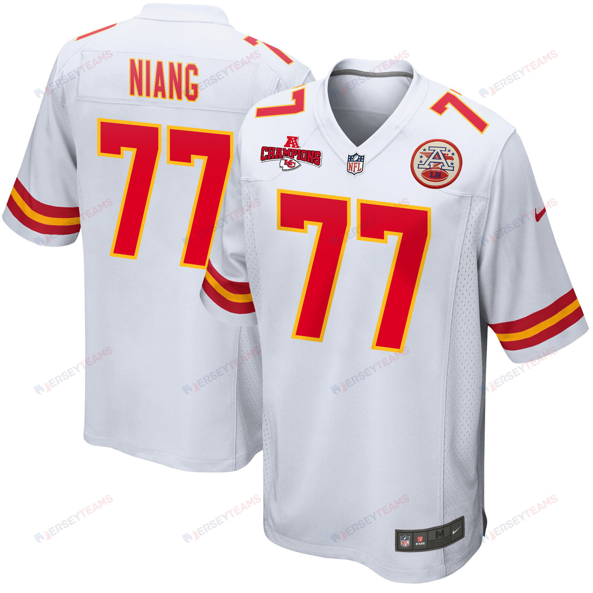 Lucas Niang 77 Kansas City Chiefs AFC Champions Patch Game Men Jersey - White