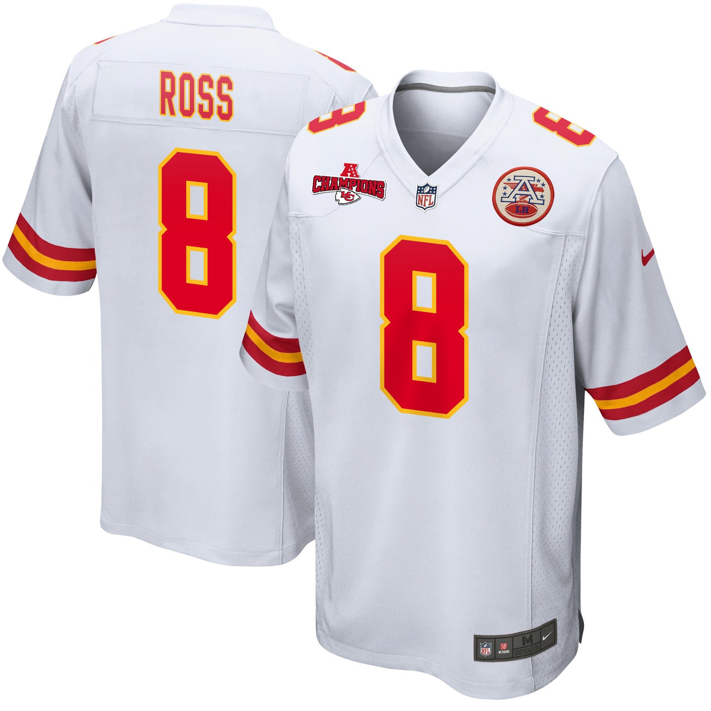 Justyn Ross 8 Kansas City Chiefs AFC Champions Patch Game Men Jersey - White