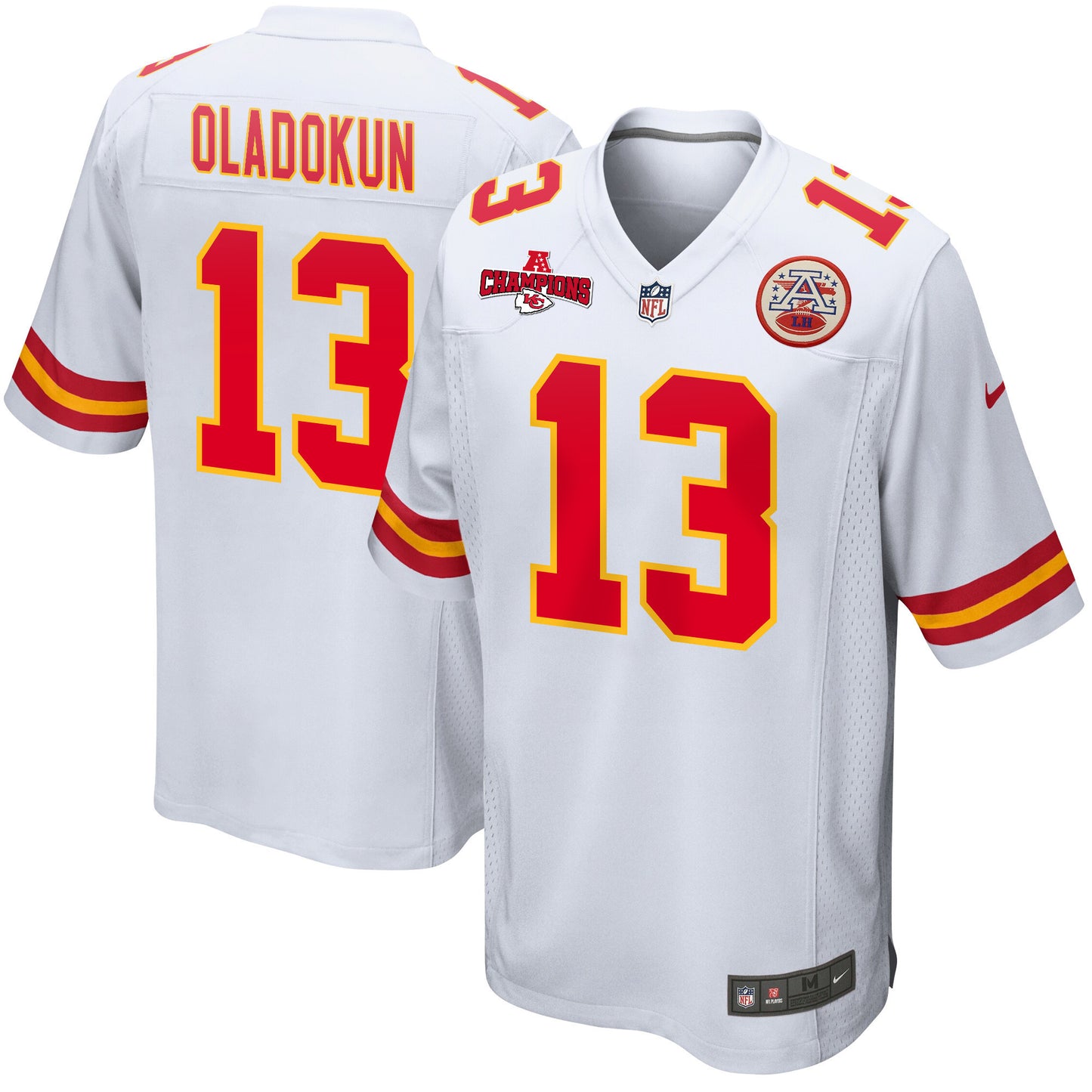Chris Oladokun 13 Kansas City Chiefs AFC Champions Patch Game Men Jersey - White