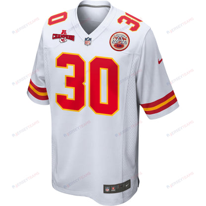 Keaontay Ingram 30 Kansas City Chiefs AFC Champions Patch Game Men Jersey - White