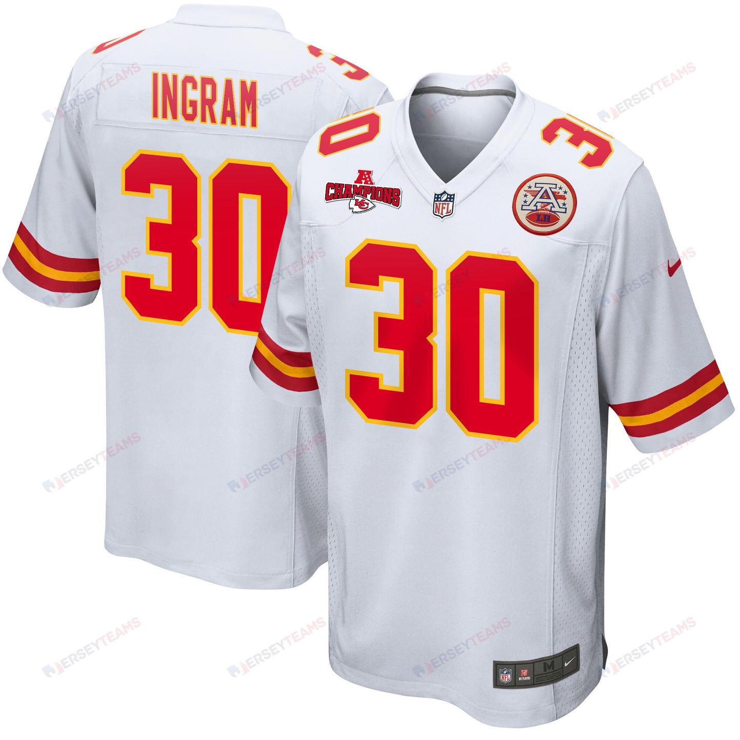 Keaontay Ingram 30 Kansas City Chiefs AFC Champions Patch Game Men Jersey - White