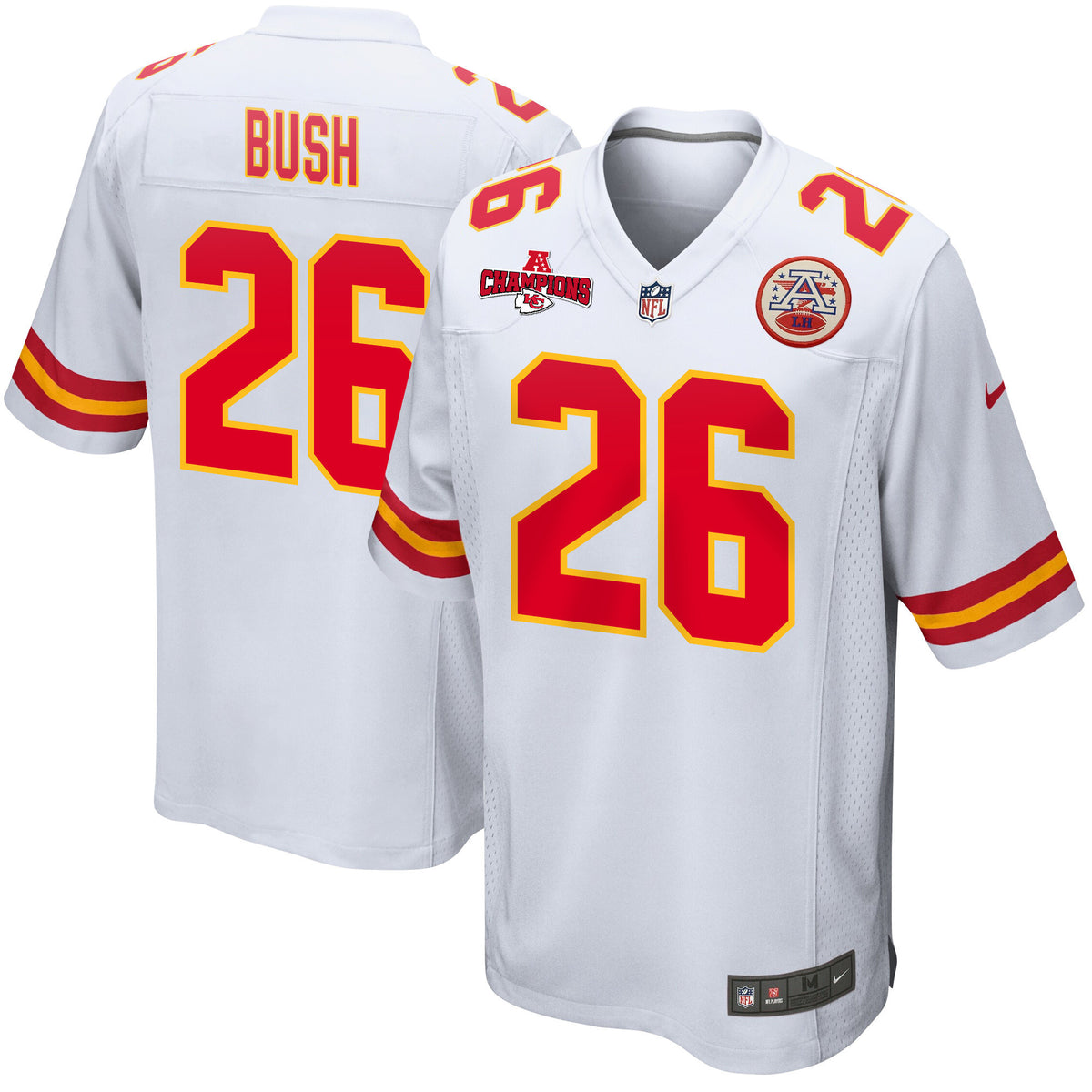 Deon Bush 26 Kansas City Chiefs AFC Champions Patch Game Men Jersey - White