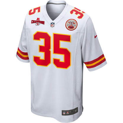 Jaylen Watson 35 Kansas City Chiefs AFC Champions Patch Game Men Jersey - White