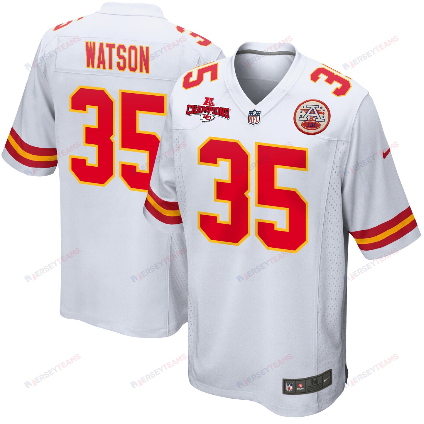 Jaylen Watson 35 Kansas City Chiefs AFC Champions Patch Game Men Jersey - White