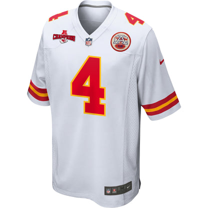 Rashee Rice 4 Kansas City Chiefs AFC Champions Patch Game Men Jersey - White