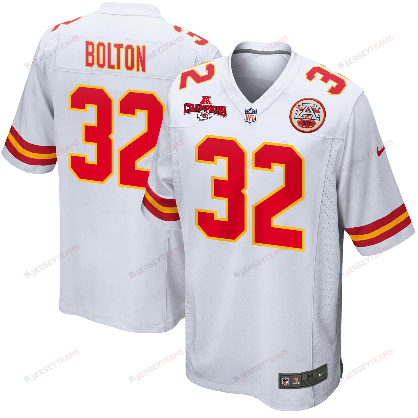 Nick Bolton 32 Kansas City Chiefs AFC Champions Patch Game Men Jersey - White