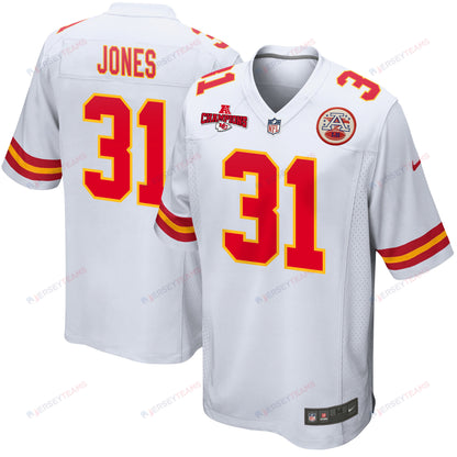 Nic Jones 31 Kansas City Chiefs AFC Champions Patch Game Men Jersey - White